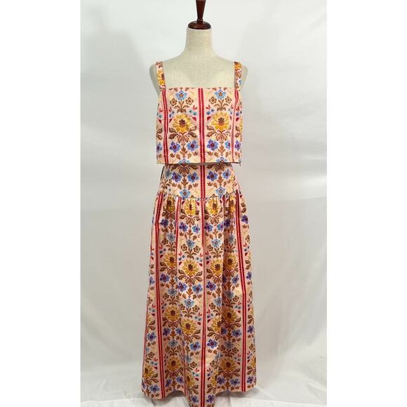 HILL HOUSE Sz XL 2pc Kate Midi Skirt Clara Crop Top Set Floral Block Stripe NWT - Picture 5 of 13